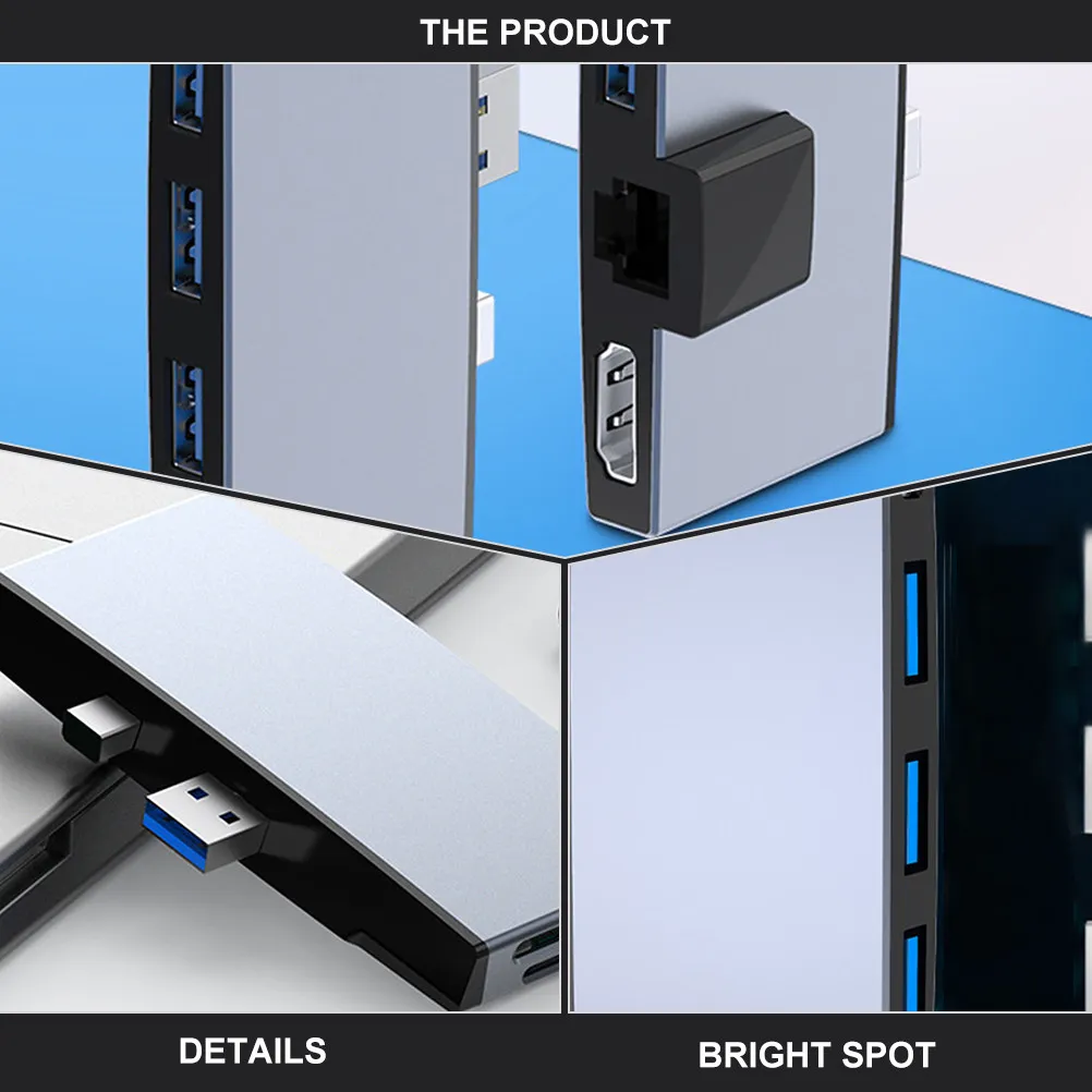 Multifunction USB Hub Compatible for Surface 5 4 6-in-1 Mini Dock Holder Hub Dual Card Reader 4K Video Adapter Portable
