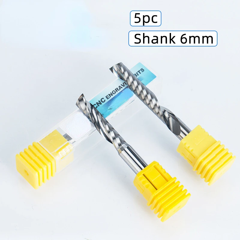 5pcs/lot Shank 6mm Single Flute Spiral Cutter Router Bit  For Acrylic Carbide Milling Cutter CNC Tools Machine Accessories