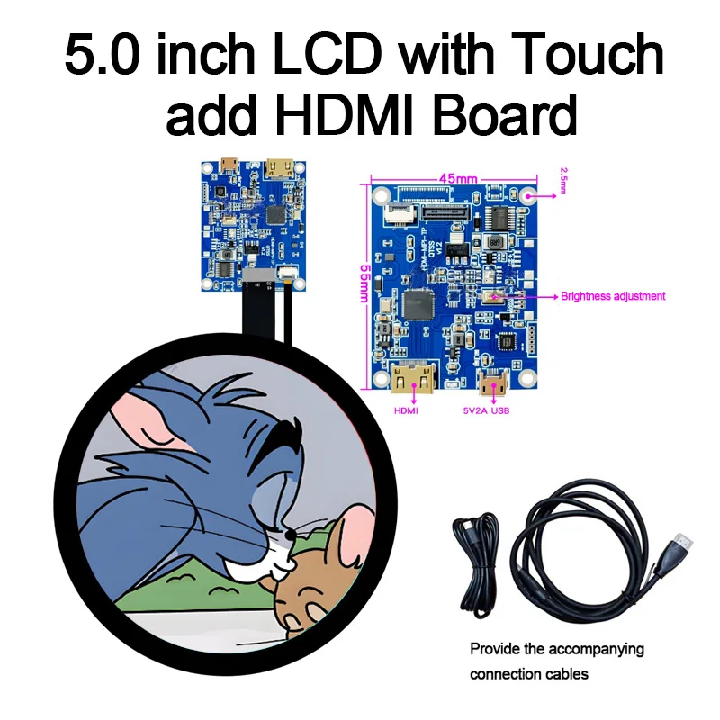 5 inch 1080x1080 Round Touch Display Screen IPS 50p MIPI interface LCD Display HDMI Board Display