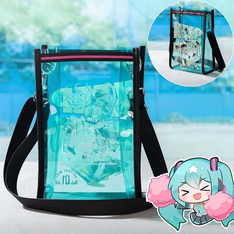 初音ミク-シングルショルダー-クロスボディバッグ-ポリエステル-半透明-ゼリーパケット-クリエイティブ-多機能-スクエア-ショルダーバッグ