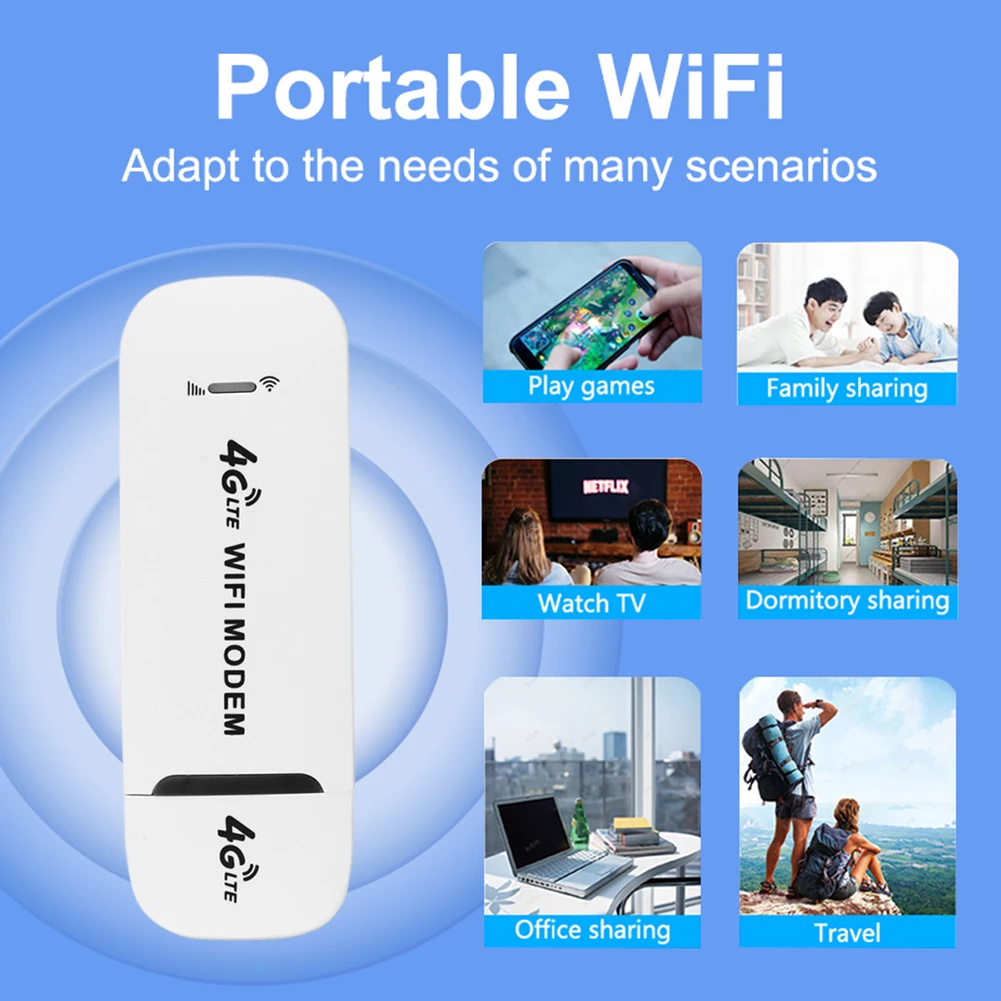 4G LTE USB Dongle Portable Pocket Mobile WiFi Adapter 150Mbps High Speed with SIM Card Slot for Laptops Notebooks