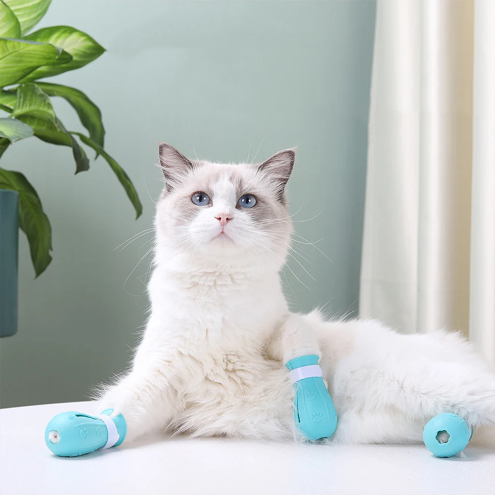 

4 Pcs Anti-scratch Boots Cat Foot Cover Adjustable Prickly Anti-off Silicone Cat Paw Protector Shoes Multifunctional