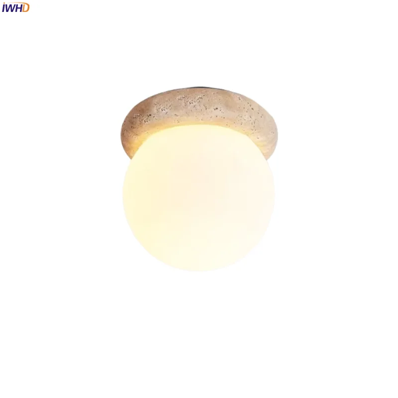 

IWHD White Glass LED Ceiling Lights Home Interior Living Room Bedroom Yellow Travertine Nordic Modern Ceiling Lamps Plafonnier