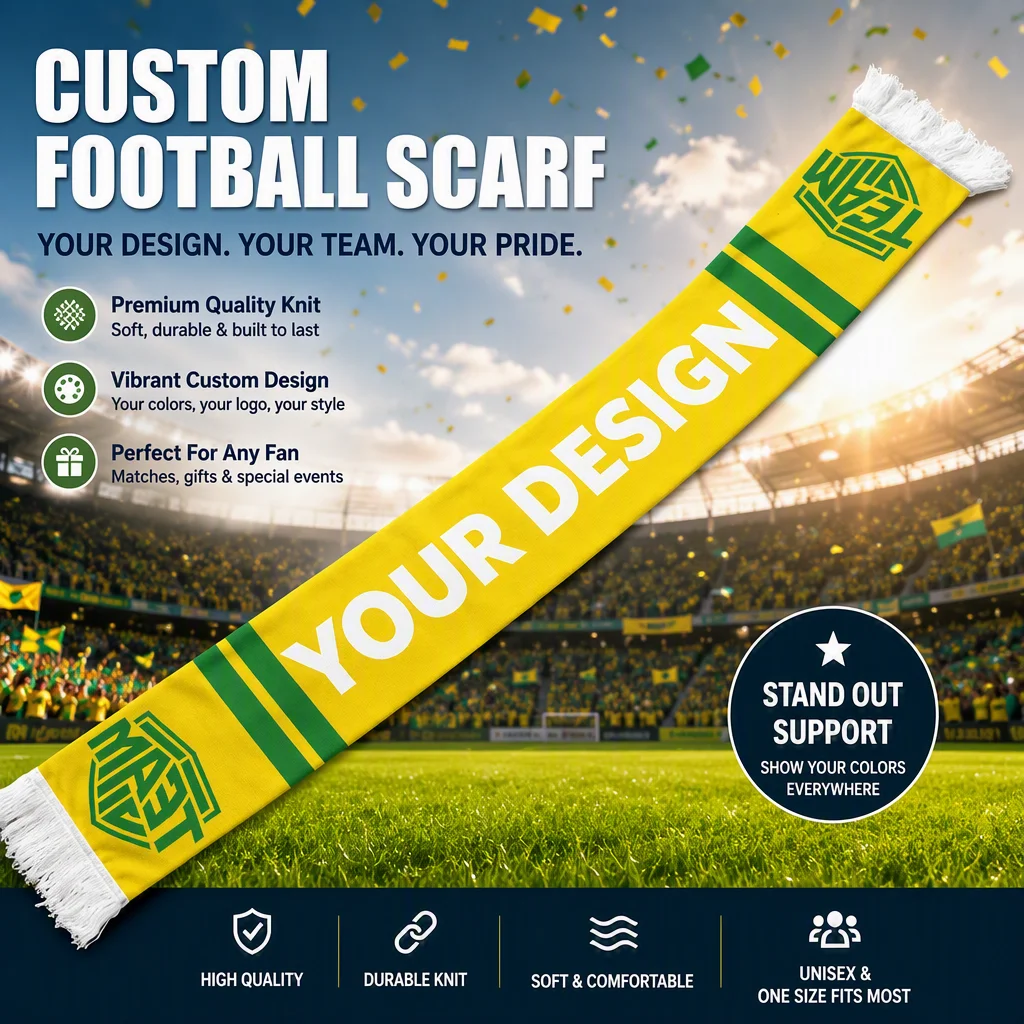 Personalized Soccer Scarf Fringed Sports Fans Scarf Custom Print National Team Club Scarf Double-Sided Winter Warm Wrap