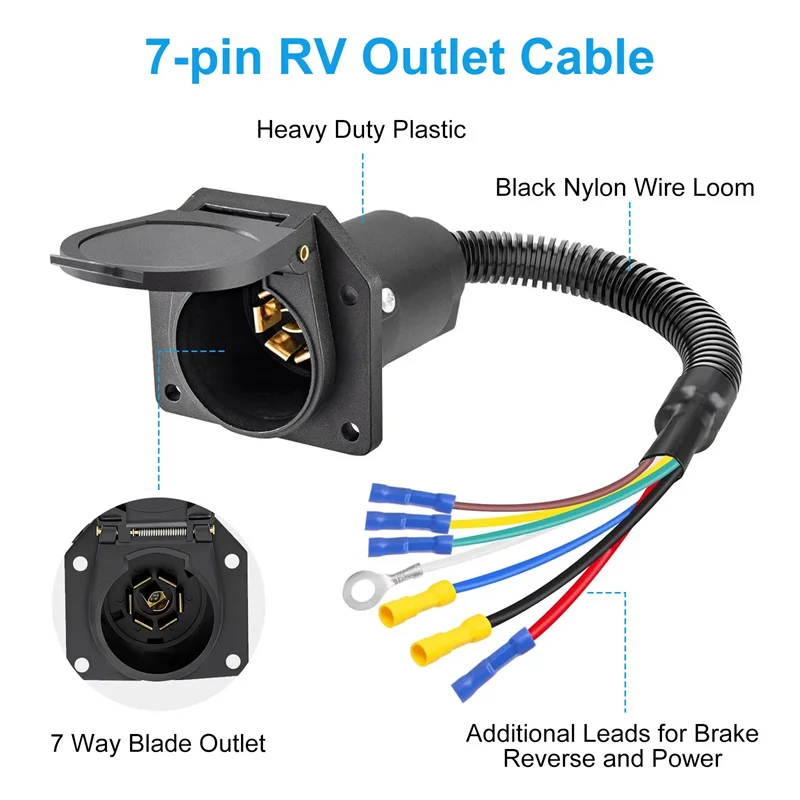 

7-Pin RV Trailer Adapter with Bracket - Quick-Connect 7-Way Light Socket for Easy Electrical Hookup, Universal Towing Solution