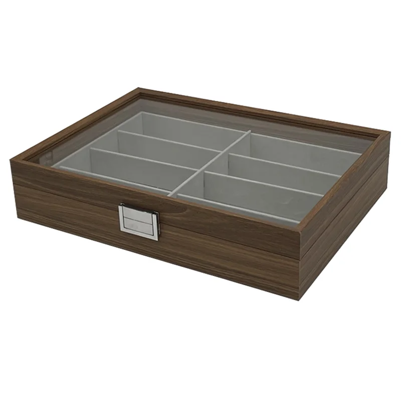 ABFW Walnut Wood Sunglasses Storage Display Box 8 Slots Storage Sunglasses Display Case Eyeglass Organizer Collector Jewelry