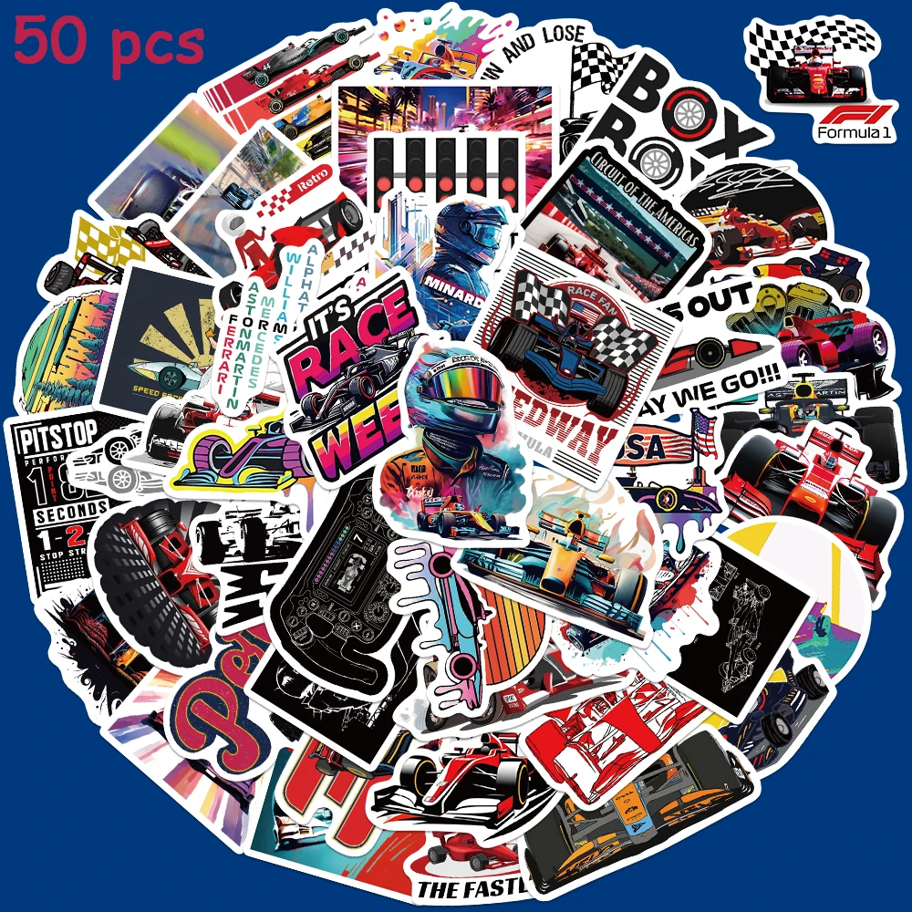 

50pcs F1 Formula One Racing Stickers Funny Cool Graffiti Decals Laptop Luggage Skateboard Guitar Bicycle Motorcycle Car Stickers