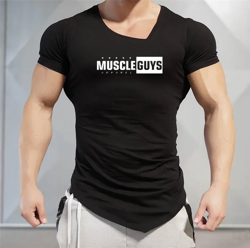 Muscle Guys Fashion Fitness T-shirts Bodybuilding Fitness Brand Gym clothing cotton Mens Short Sleeve tshirt Workout Tees