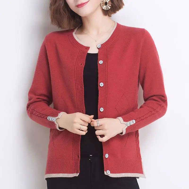 

Spring Autumn Knitted Cardigan Woman Sweaters Coat Korean Fashion Long Sleeve Patch Work Female Casual Knitwear Cardigans U533