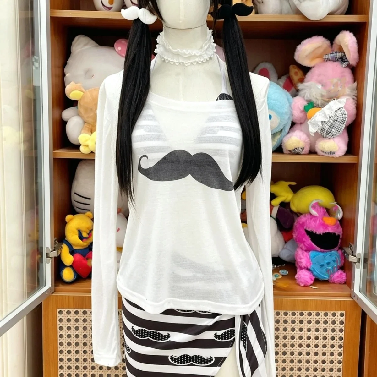 White Print Long Sleeve T-shirt Women Summer Simple Transparent Slim Thin Tops Japanese Sweet Y2k Aesthetic Grunge Tees