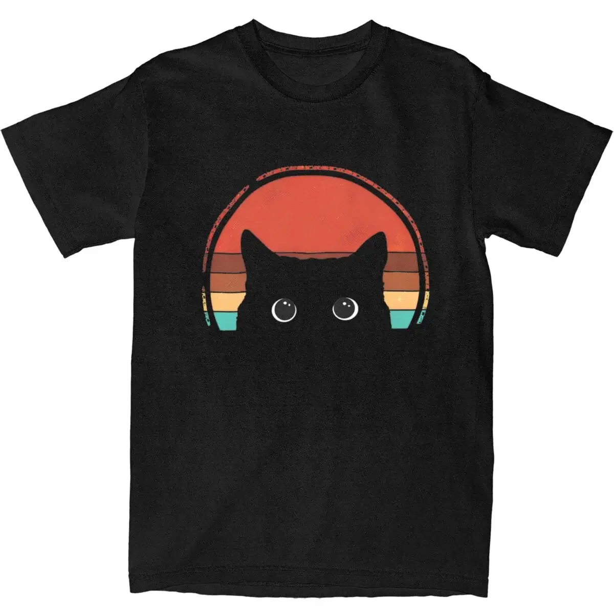 Black Cats T Shirt Beach Peeking Sunset Streetwear T Shirts 100% Cotton Fashion Tshirt For Men's Short Sleeve Custom Logo Tees