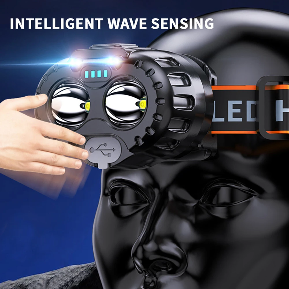 Super Mini LED Headlamp Rechargeable Emergency Head Flashlight Powerful Sensor Head Light Torch Headlights Front Lantern Fishing