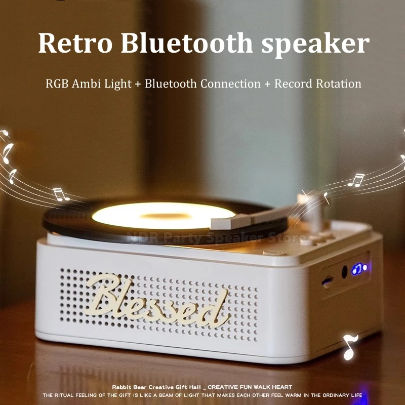 2024 Retro Vintage Music Player Mini Desktop Hi-fi Stereo Sound Wireless Blue Tooth Speakers Support Aux TF Card Mode Playback