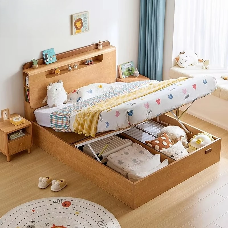 Nordic Style 1.2 Meters Pneumatic High Box Simple Kid's Bed