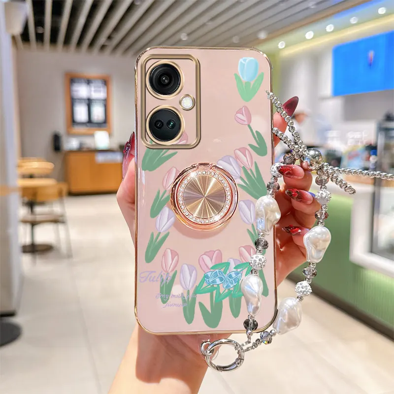 مجوهرات حزام الحبل لطيف لطيف توليب حامل هاتف الحال بالنسبة Oneplus 9 9r 8T 10 Ace 11 11R 12 Pro Ace 2b 2 3 3 فولت حامل غطاء
