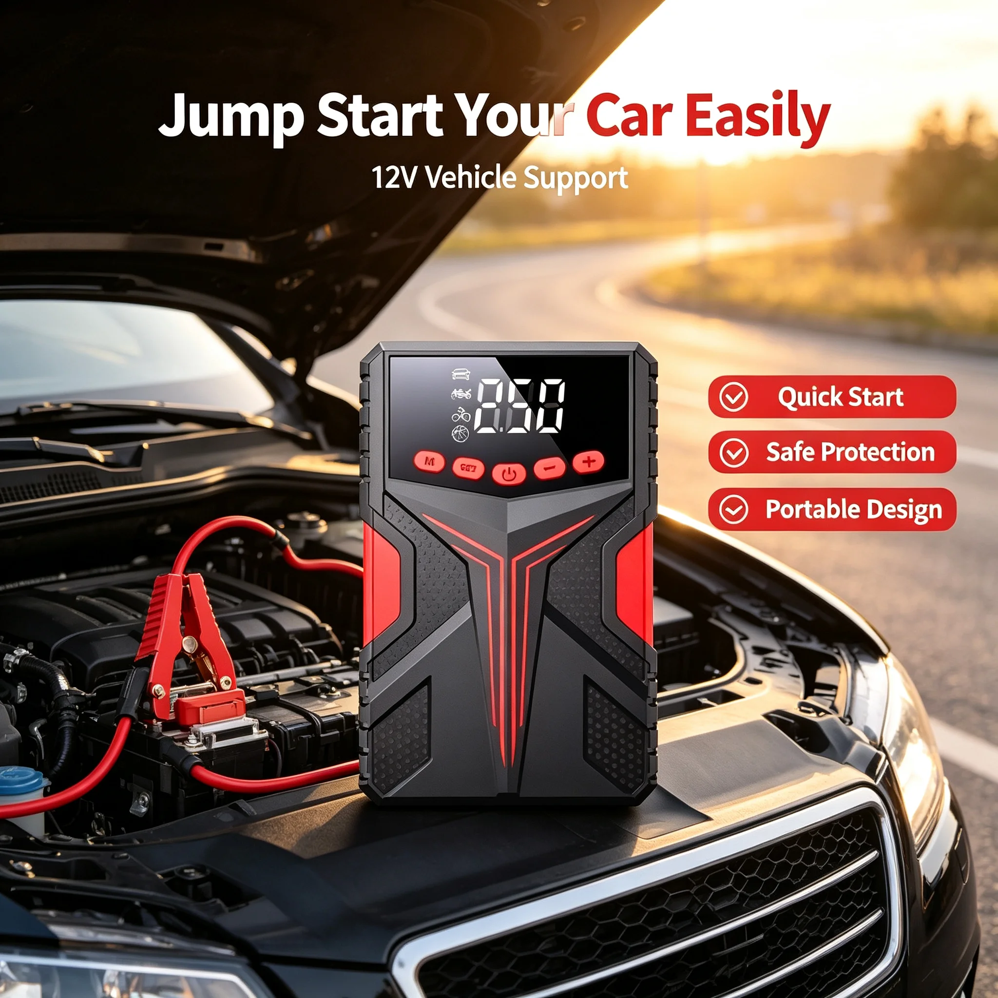 12v Car Jump Starter Device Air Pump Power Bank Portable Air Compressor 4 In 1 Car Battery Starter Starting Auto Tyre Inflator