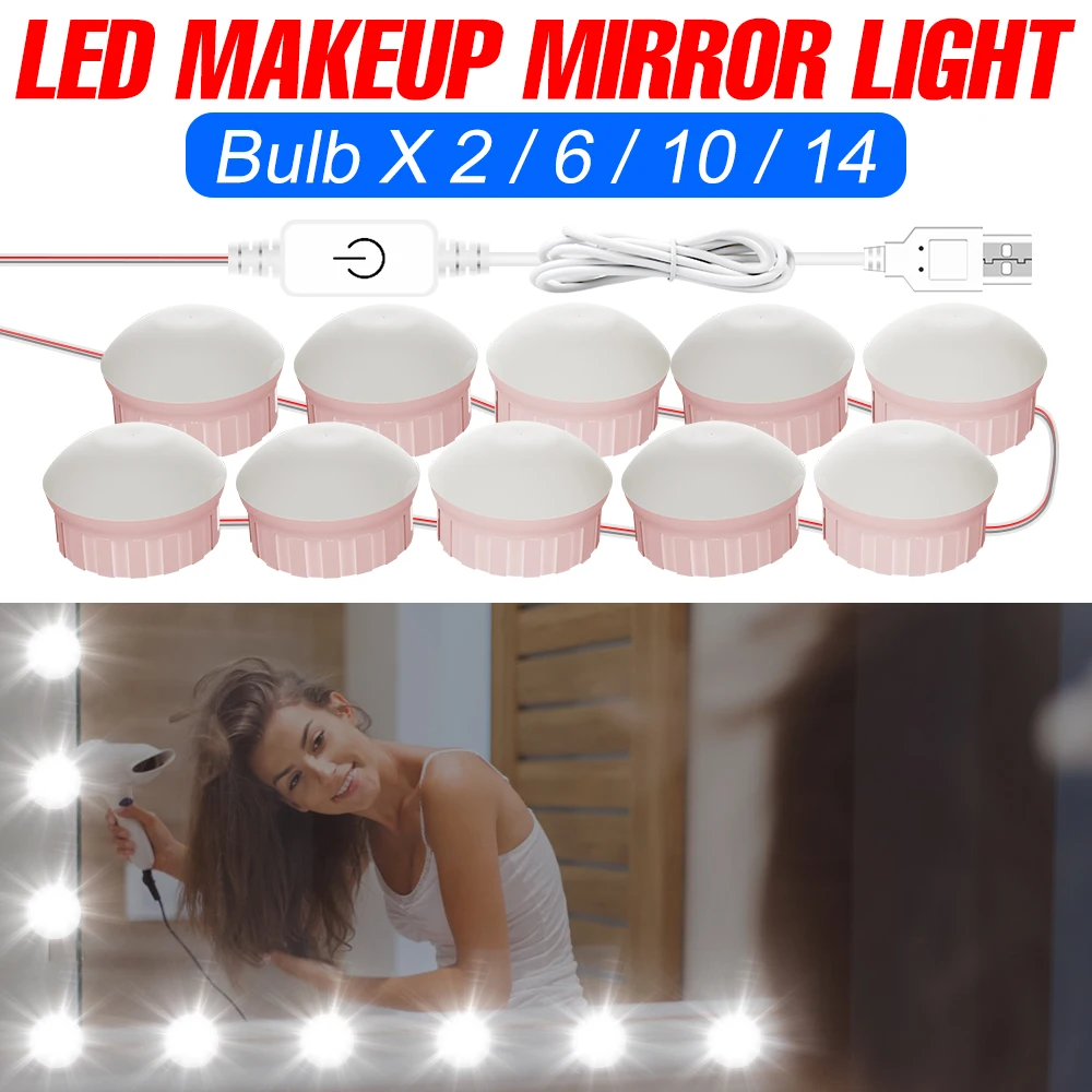 

Bathroom Bulb Hollywood Vanity Lamp LED Makeup Mirror Light Bulbs USB Night Lamp Dimmable Mirror Wall Lamp Dressing Table Light