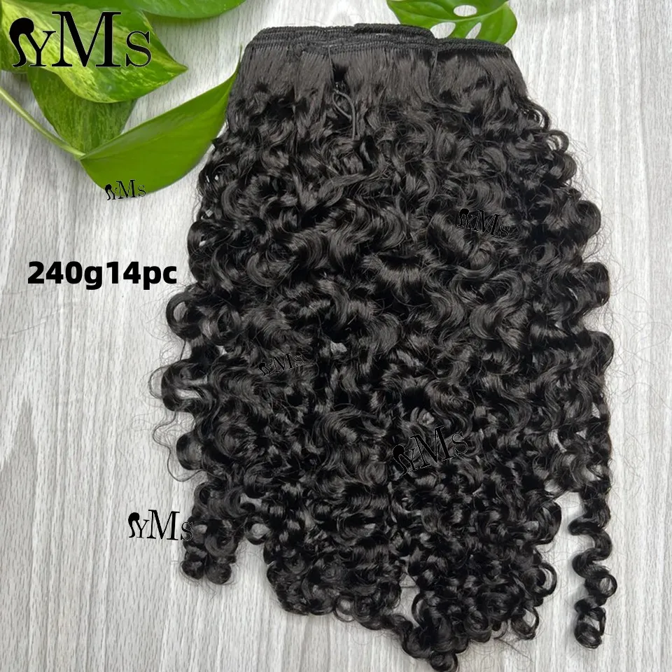 Jet Black 3C4A Lace Clip In Human Hair Extensions 240g/14pcs YMS Spirally Curly Classic Clips Ins Extension Full Head For Women