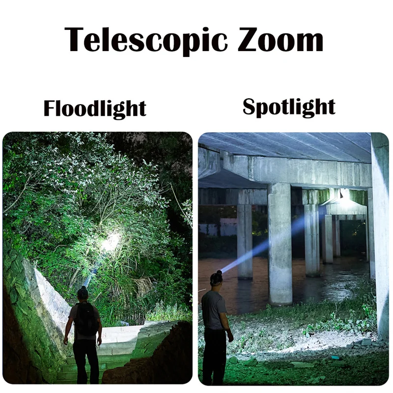 Upgrade 50W LED Powerful HeadlampTYPE-C Rechargeable Head Flashlight 1500 Meters LED Headlight Zoom Head Lamp Long Shot Lantern