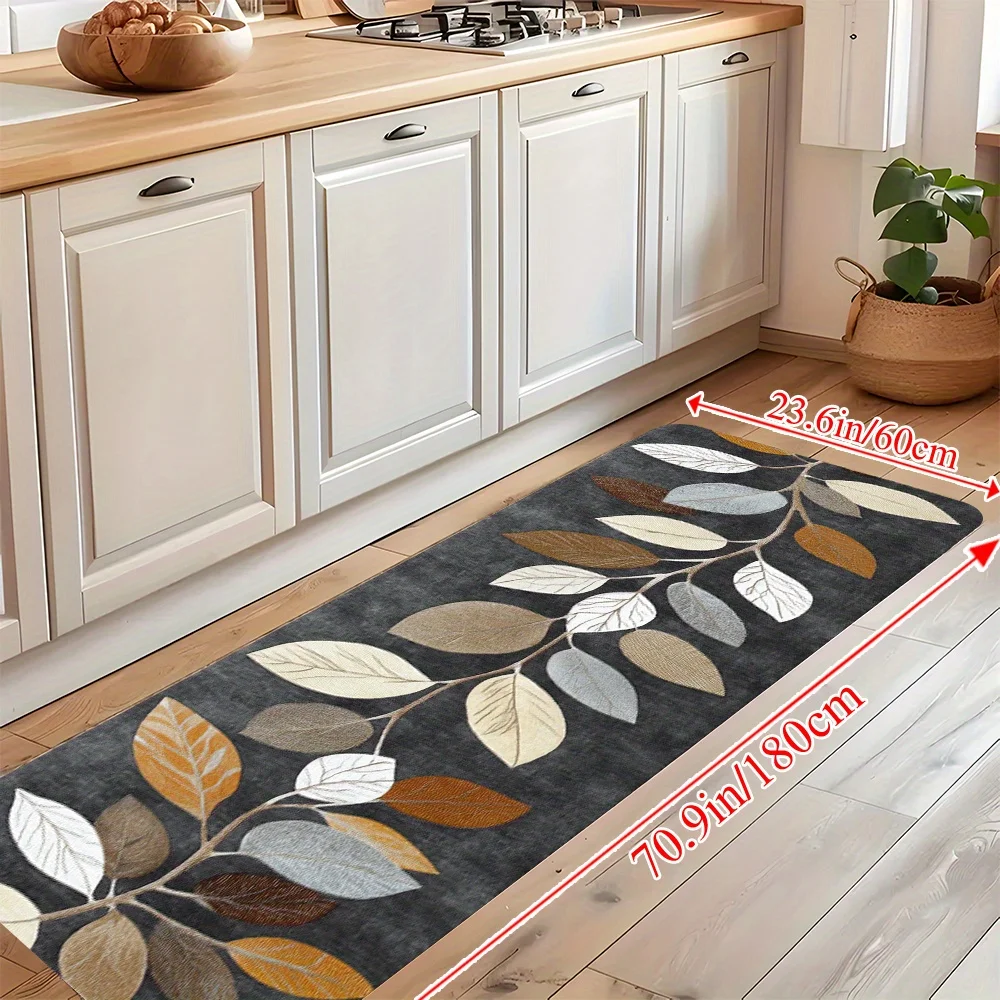 VIKAMA Leaf Pattern Gradient Grey Kitchen Rug Doormat Welcome Mat Runner Rug Winter Rug For Bedroom Warm Carpet For Live Room
