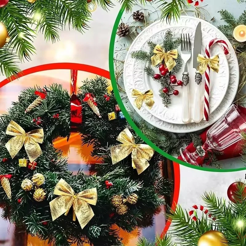 12/24/36Pcs Christmas Bow Red Gold Mini Xmas Tree Bowknot for Home Decoration wedding decor Navidad New Year Party DIY Gift