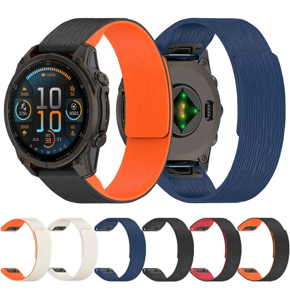 Quick Fit 20/22/26 mm magnetisches Silikonarmband für Garmin Quatix8 51/47 mm Tactix8 51/47/43 mm, weiches Armband Instinct 3 50/45/40 mm