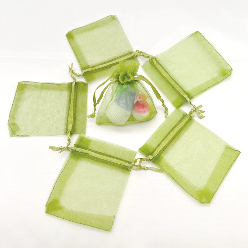 Sacos de Organza em Exército Verde, Embalagem Perfeita para Presentes de Natal, Fontes Do Partido, Bolsas De Armazenamento De Doces De Casamento, 100Pcs