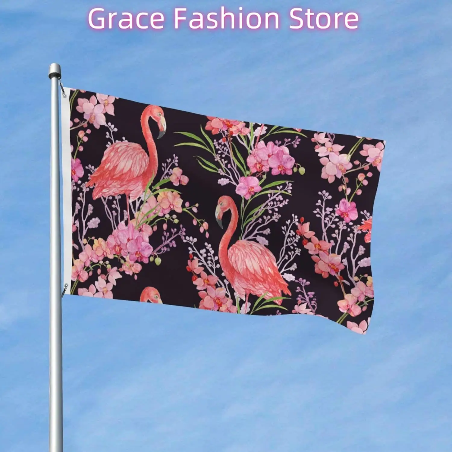Bandera de flores de orquídeas exóticas de flamencos rosados, bandera de jardín de poliéster para exteriores de 3x5 pies, pancarta de doble cara para patio, césped y porche