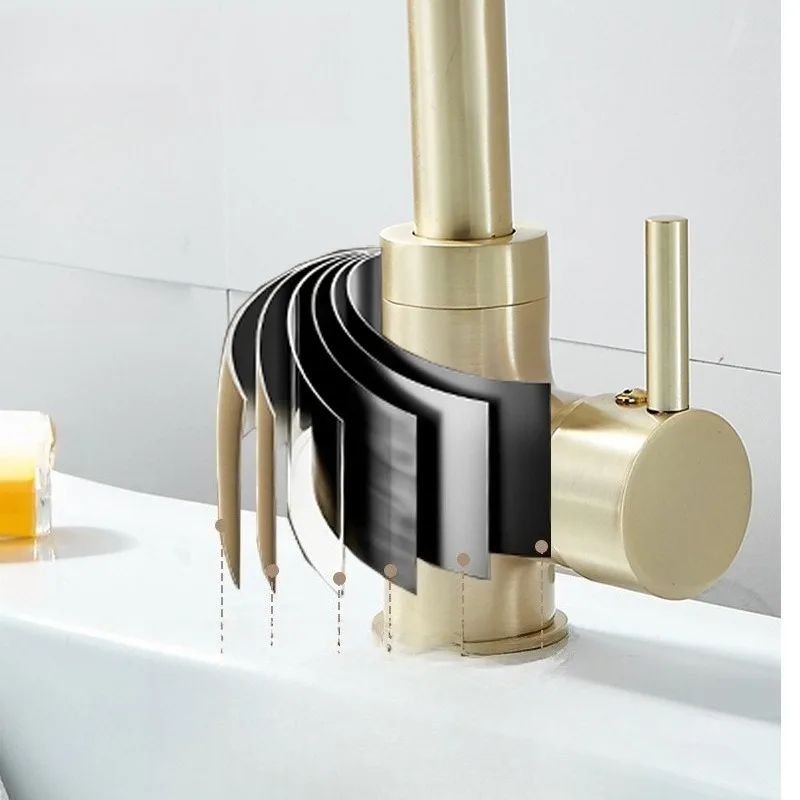 Brushed Gold Basin Faucet, Washbasin, Sink, Bathroom, Retro Single Hole Hot and Cold Dual Control Faucet for Home Use
