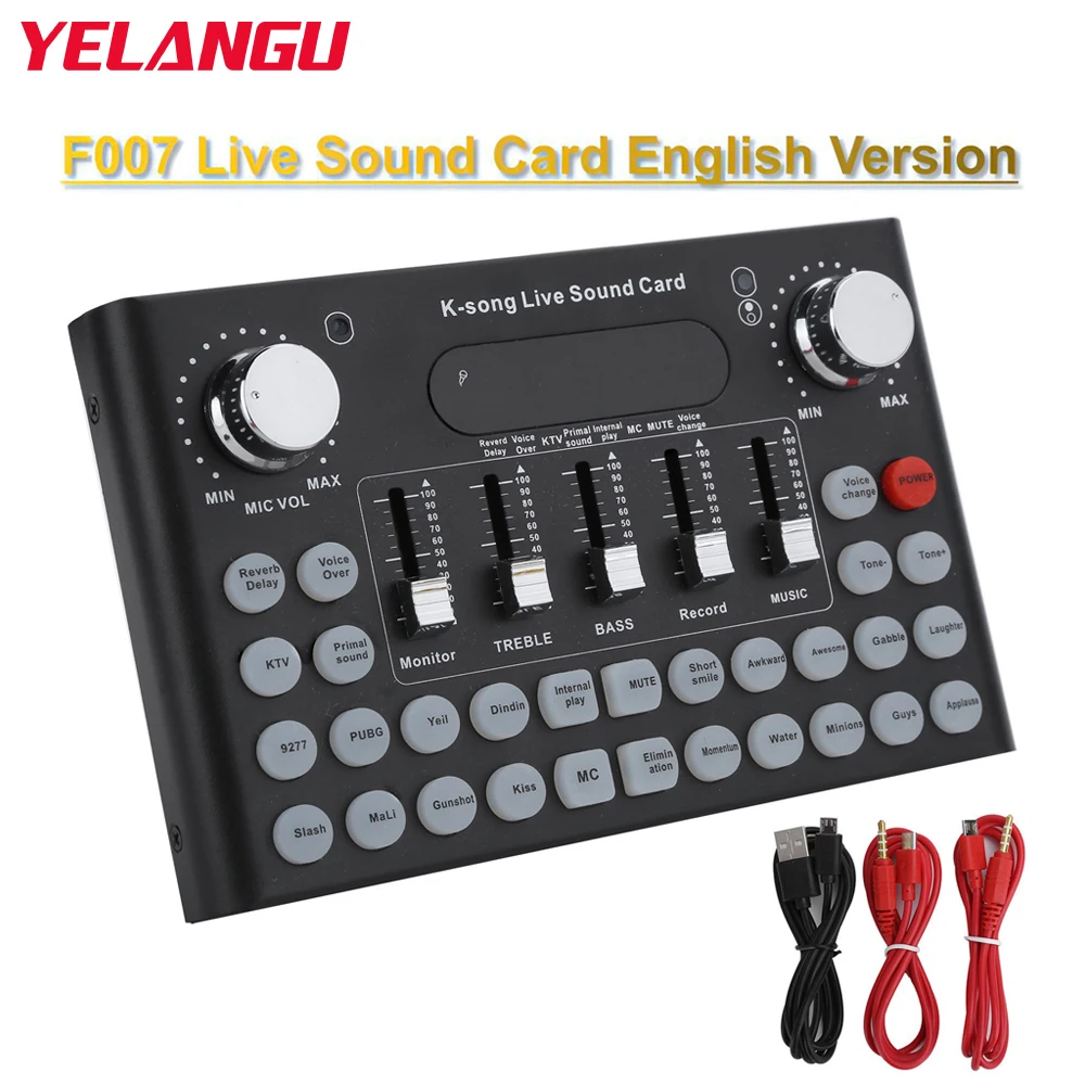 

YELANGU F007 Sound Card Usb Studio Recording External Karaoke Live Broadcast Device Voice Changer Audio Sound Cards & Mixers