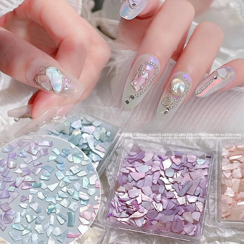 1Pcs Colorful Shell Nail Charms Irregular Fragments Iridescent Ultra‑Thin Freshwater Shell DIY Nail Rhinestone Decorations