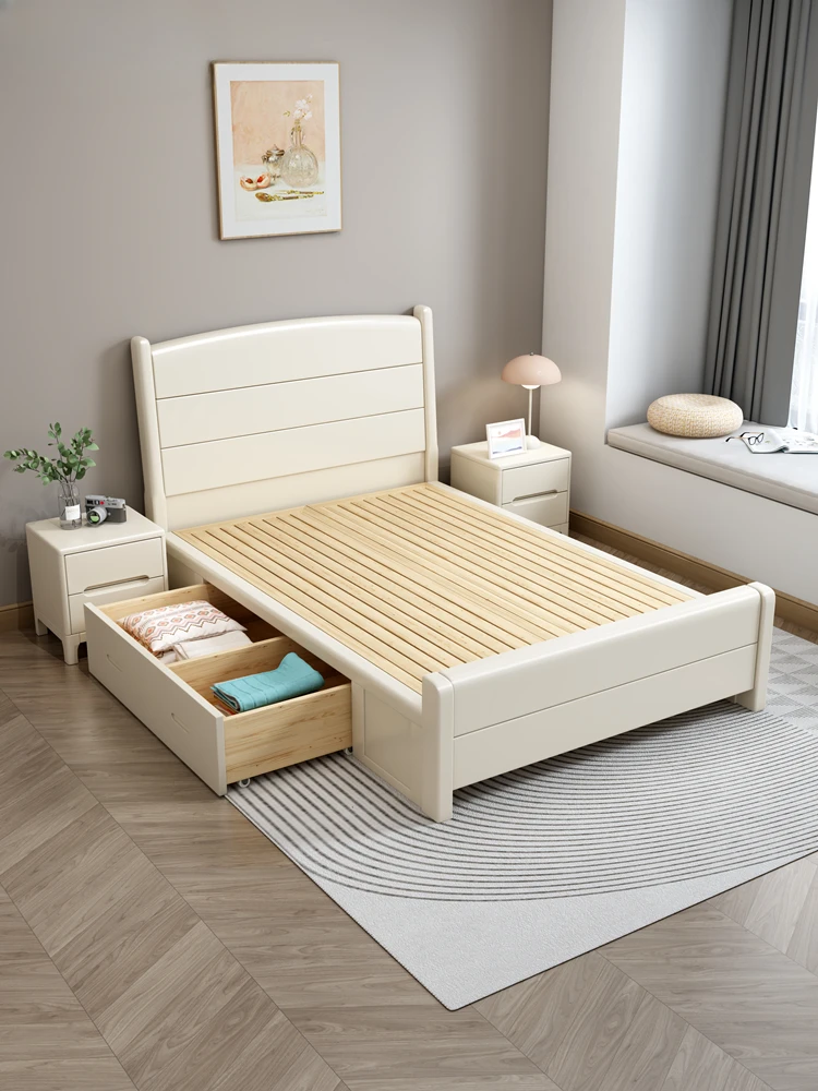 Solid wood single bed, small apartment, modern simple small bed, 1.5m side opening air pressure storage bed