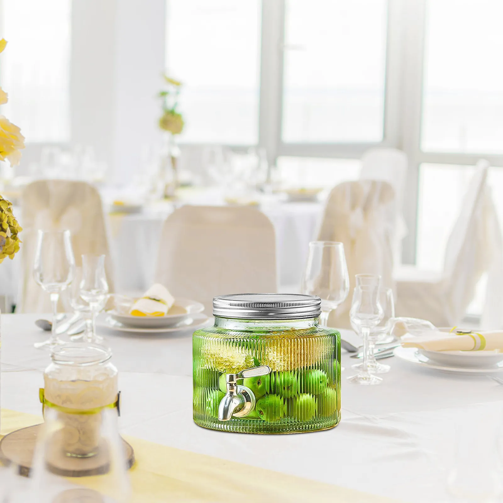 

2.8L Glass Dispenser with Spigot Jar for Beverage Tea Infused Water Cocktail Party Drink Server Glass Storage Pitcher