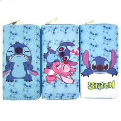 Cute Disney Stitch impresso bolsa PU para mulheres, clipe de dinheiro longo do estudante, bolsa de maquiagem única, bolsa de moedas passaporte