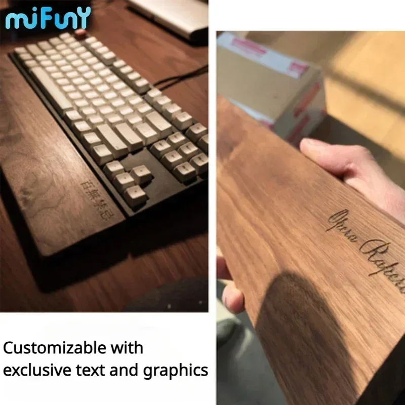 MiFuny Black Walnut Keyboard Hand Rest CustomizedText Logo Wooden Wrist Rest Ergonomic for Wooting Crush80 Mechanical Keyboards