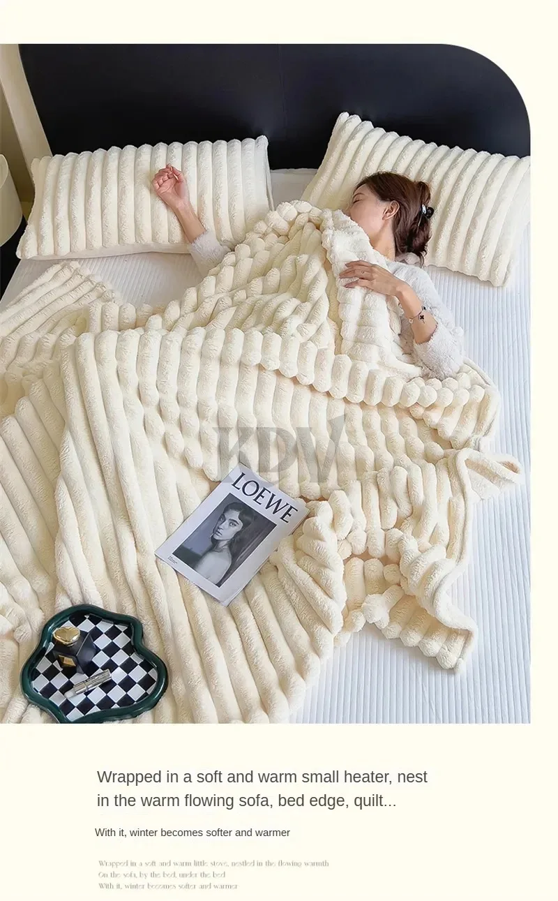 Luxury Soft Faux Rabbit Fur Throw Blanket Fluffy Warm Solid Color Plush Blanket for Sofa Bed Single Double Spring Autumn Plaid