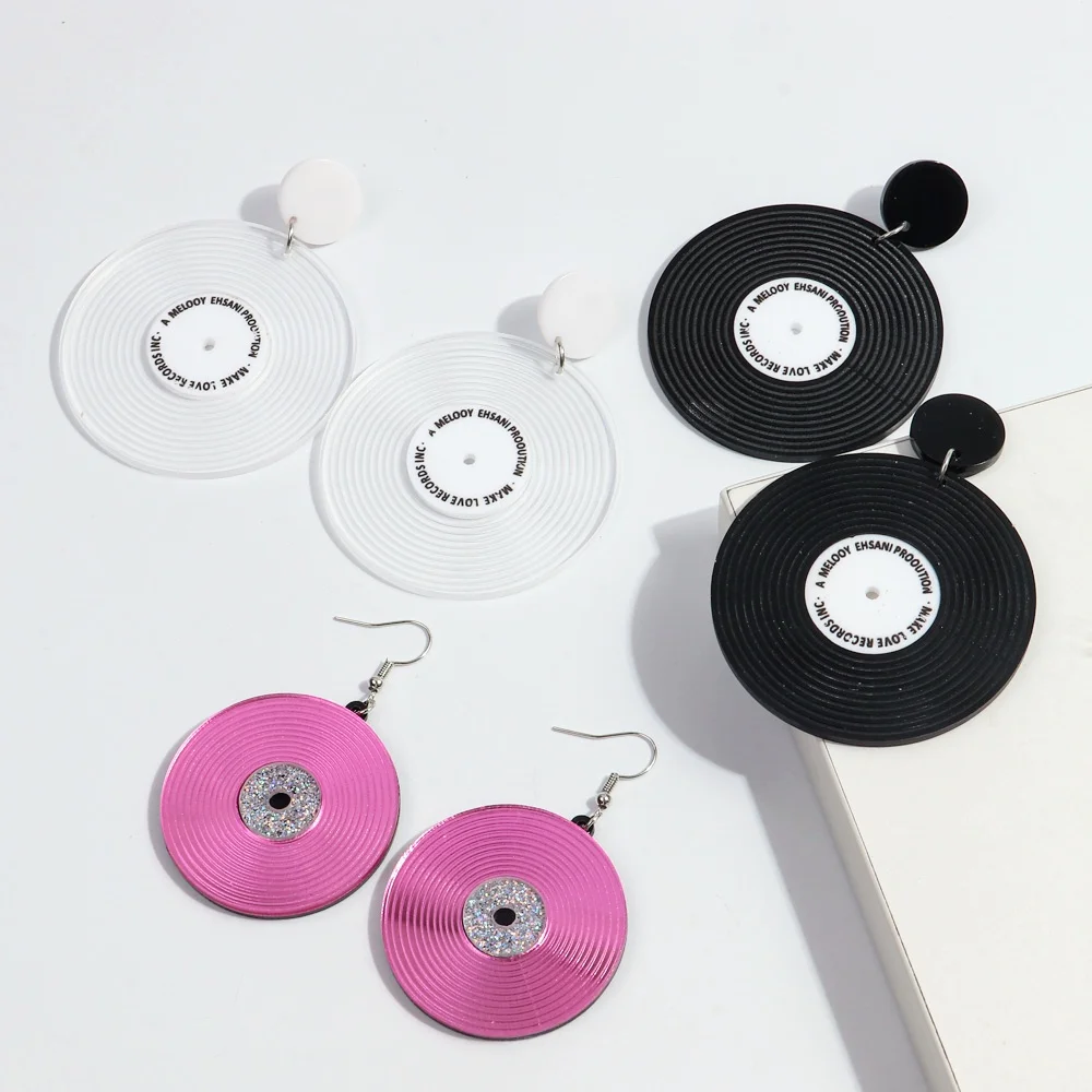 Hot Selling Vinyl Record Acrylic Drop Earrings Large Personality Pink Record Dangle Earrings for Women Festival Jewelry Gifts