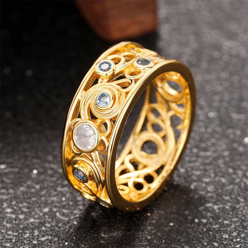 Huitan Gorgeous Women Finger Rings Hollow Out Band Design New Modern Accessories Daily Wear Party Vintage Jewelry Drop Shipping