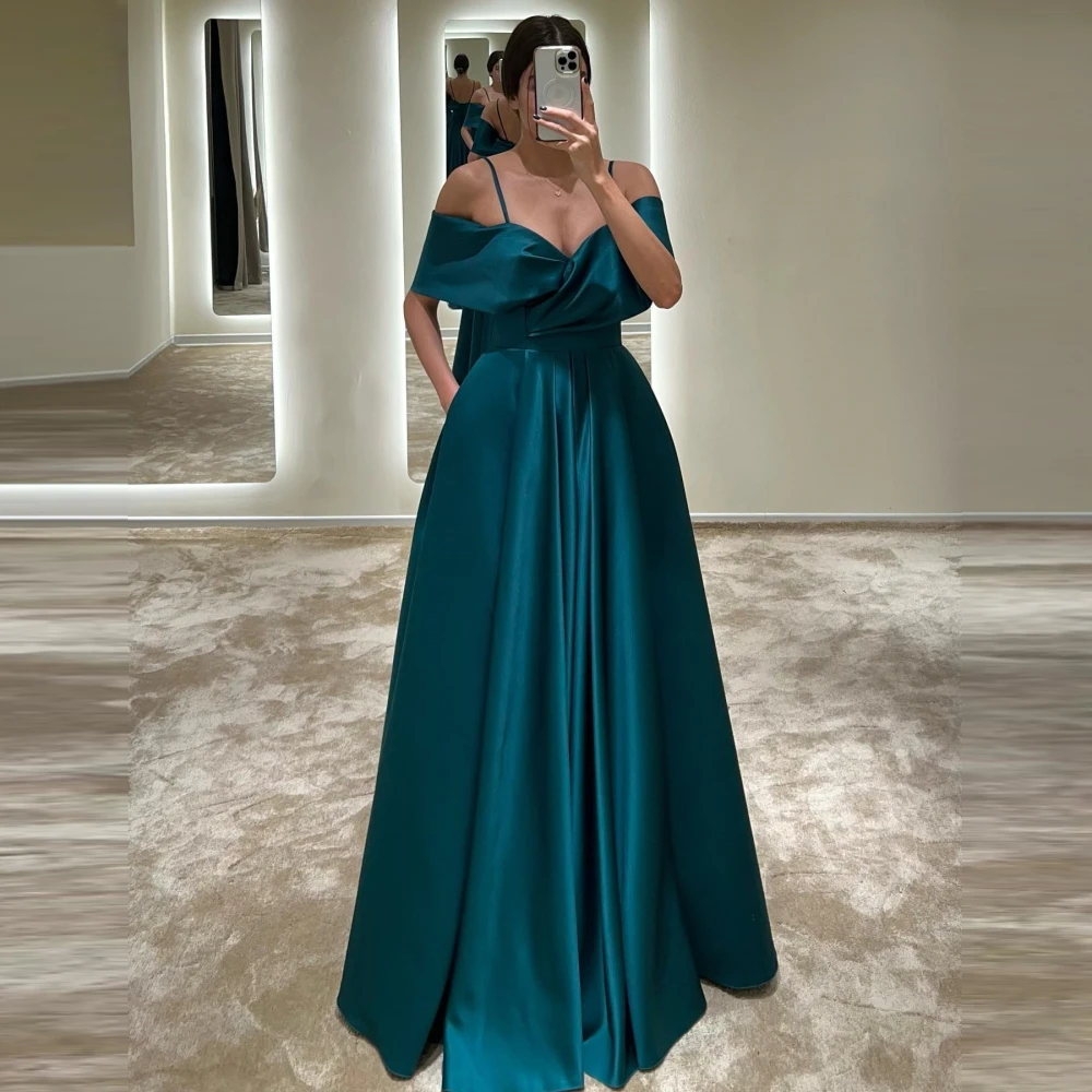 

Carolina Spaghetti Straps Evening Dresses Women Short Sleeve Satin A-Line Elegant Short Wedding Guest Elegant Formal Party Gowns