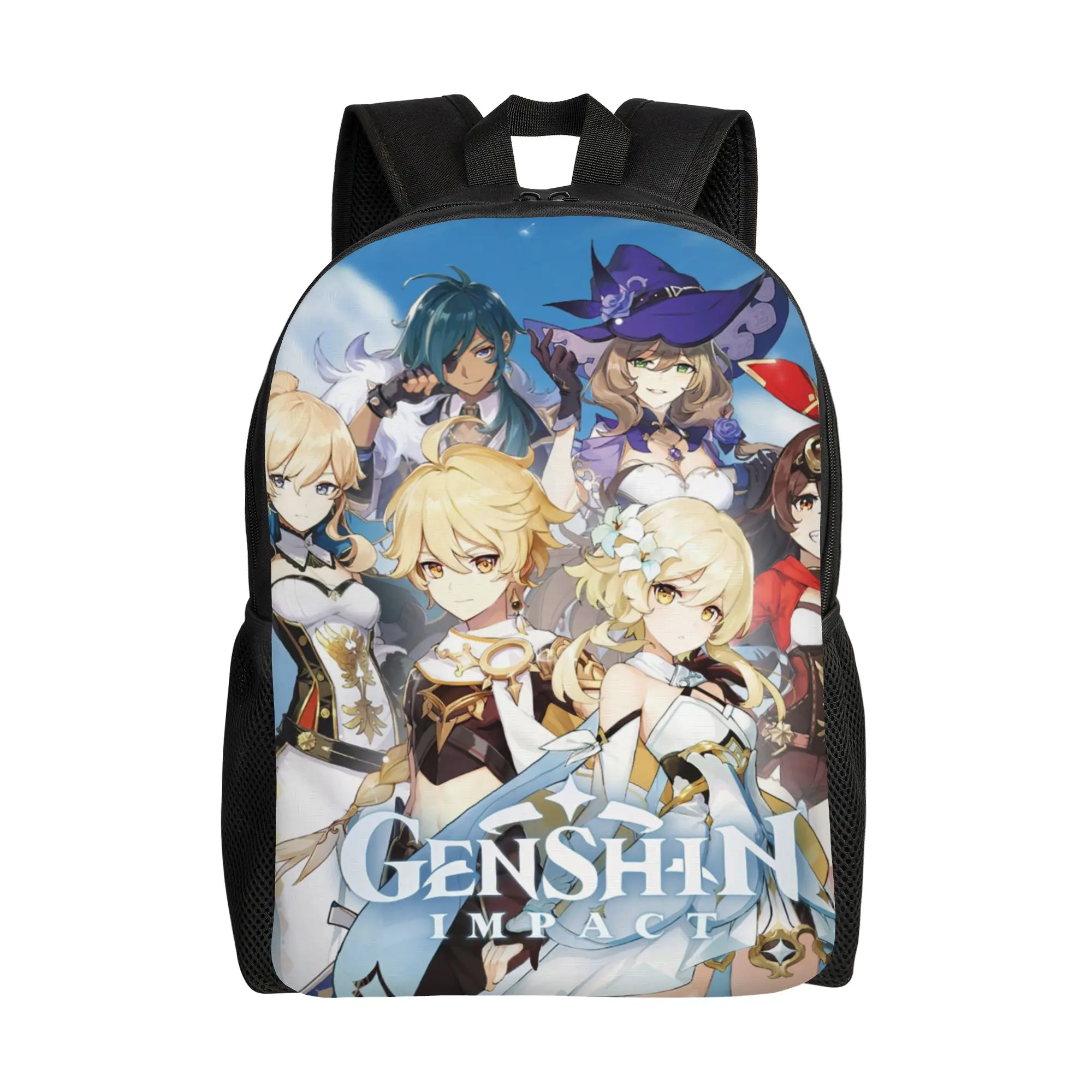 

Рюкзак Genshin Impact с ключевым изображением персонажей для мужчин и женщин, повседневный, для старшей школы, походов, путешествий, городской рюкзак, игровой, аниме, для ноутбука, холщовая сумка, подарок