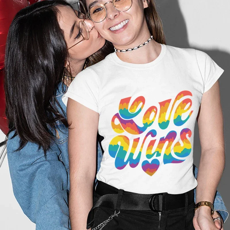 

Love Wins Hipster TShirts LGBT Pride Month Lesbian Gay Bisexual Transgender Women Streetwear T Shirt O Neck Love Is Love Tee