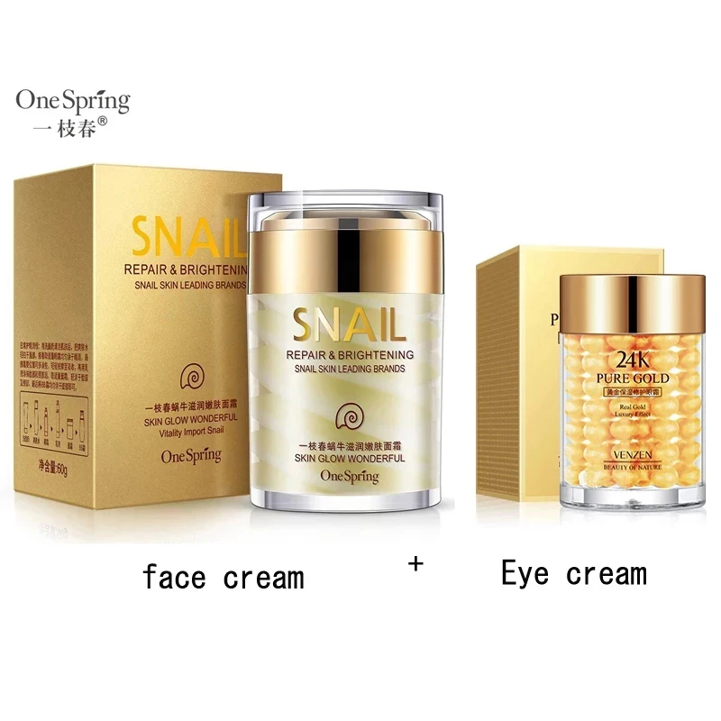 OneSpring Snail Cream Nourishing Anti Wrinkle+Gold Eye Cream Removal Dark Circles Eye Bag Repair Moisturizing Faical Skin Care