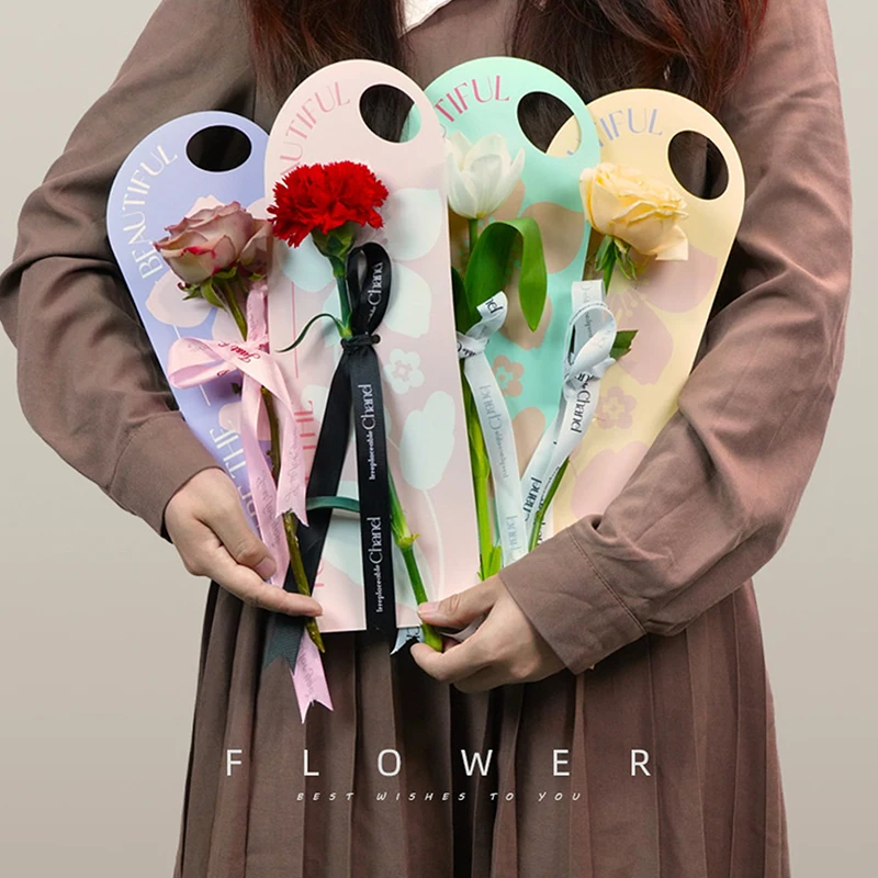 5Pcs Handheld Bouquet Packaging Box Paper Flower Card Flower Arrangement Paper Valentine's Day Festival Supplies