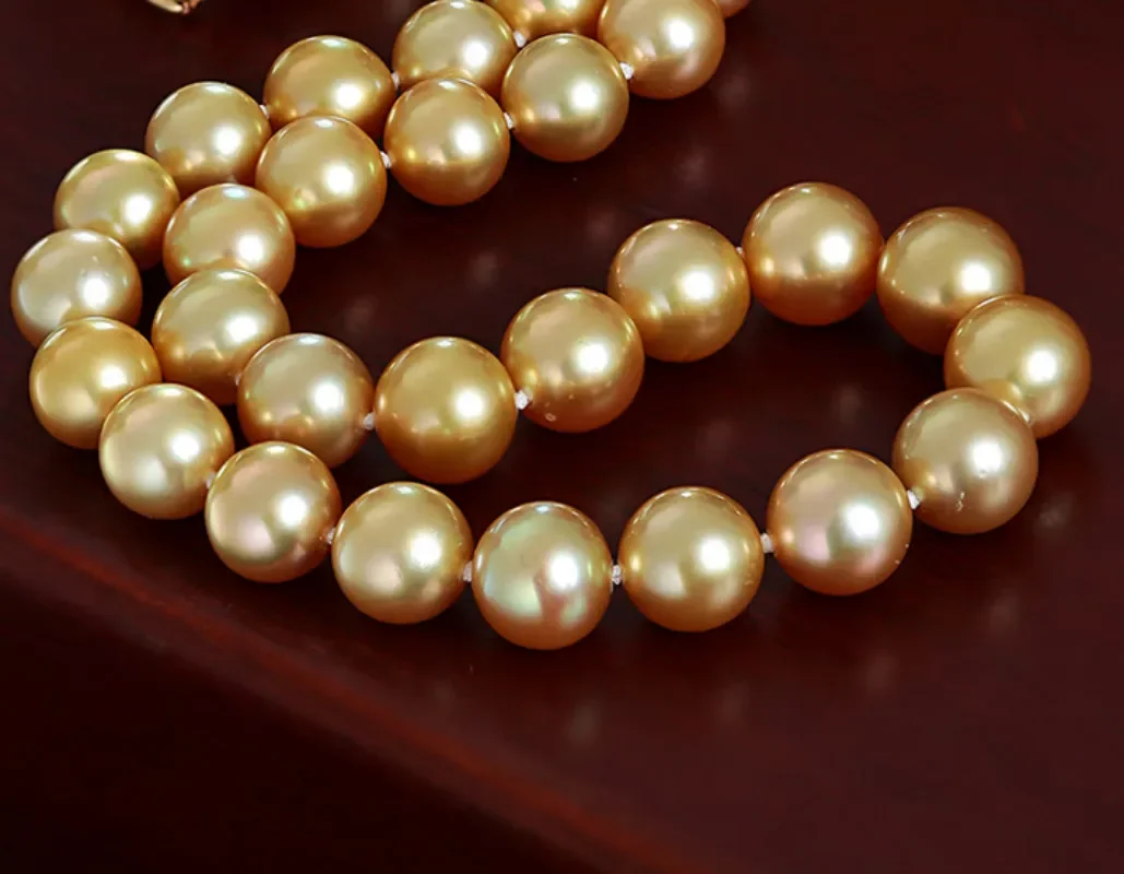 

Suberb Grace 17"11-13mm Genuine Gold Round Pearl Necklace for Men Women Free Shipping Wedding Party 925 Sterling Silver