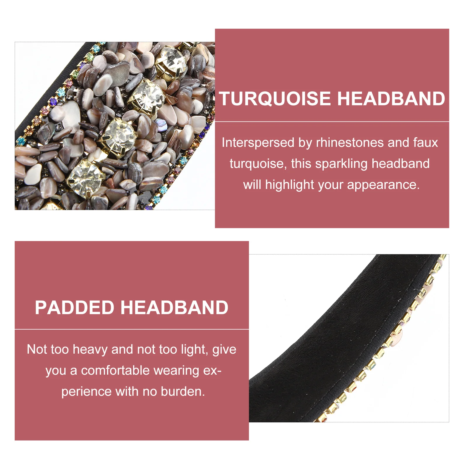 

Fashionable Headband For Women Wide Padded Rhinestone Turquoise Embellished Hair Band Party Wedding Daily Wear Accessory