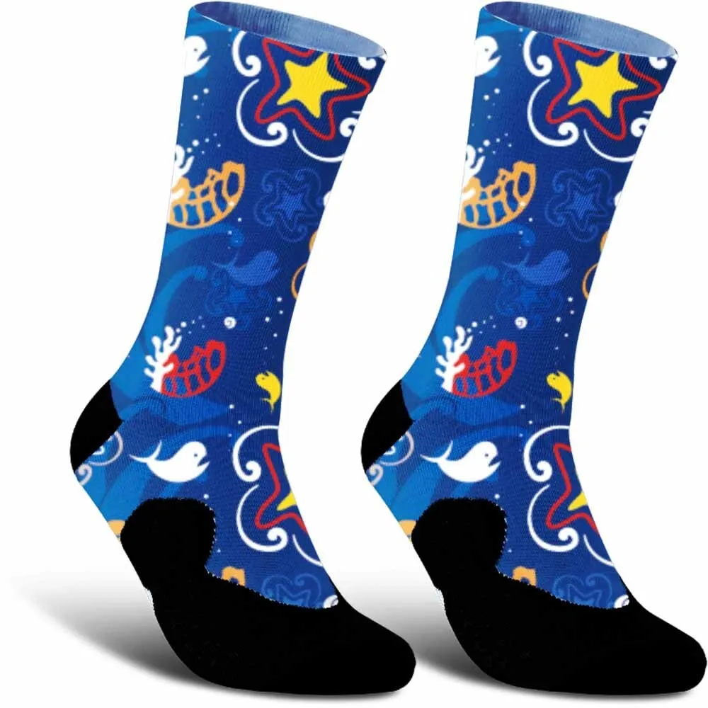 2025 New Creative Underwater World Pattern Sports Cycling Socks, Fashionable, Unisex, Sweat Absorbing, Breathable, Durable