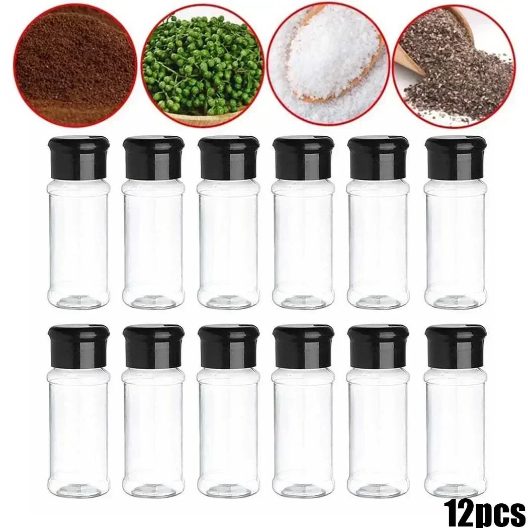 12Pcs 100ml Seasoning Bottle Spice Jars Pepper Salt Shaker Storage Container Kitchen Cooking Tool Plastic Seasoning Can