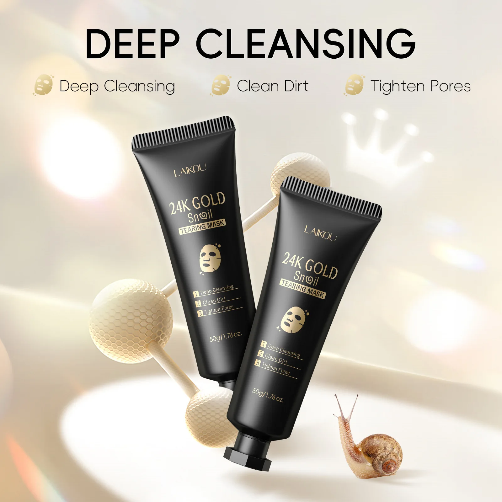 Laikou 24K Gold Snail Peel Off Mask Powerful Pore Cleaner Blackhead & Dirt Remover Detoxifying Facial Shining Skin Care 50g
