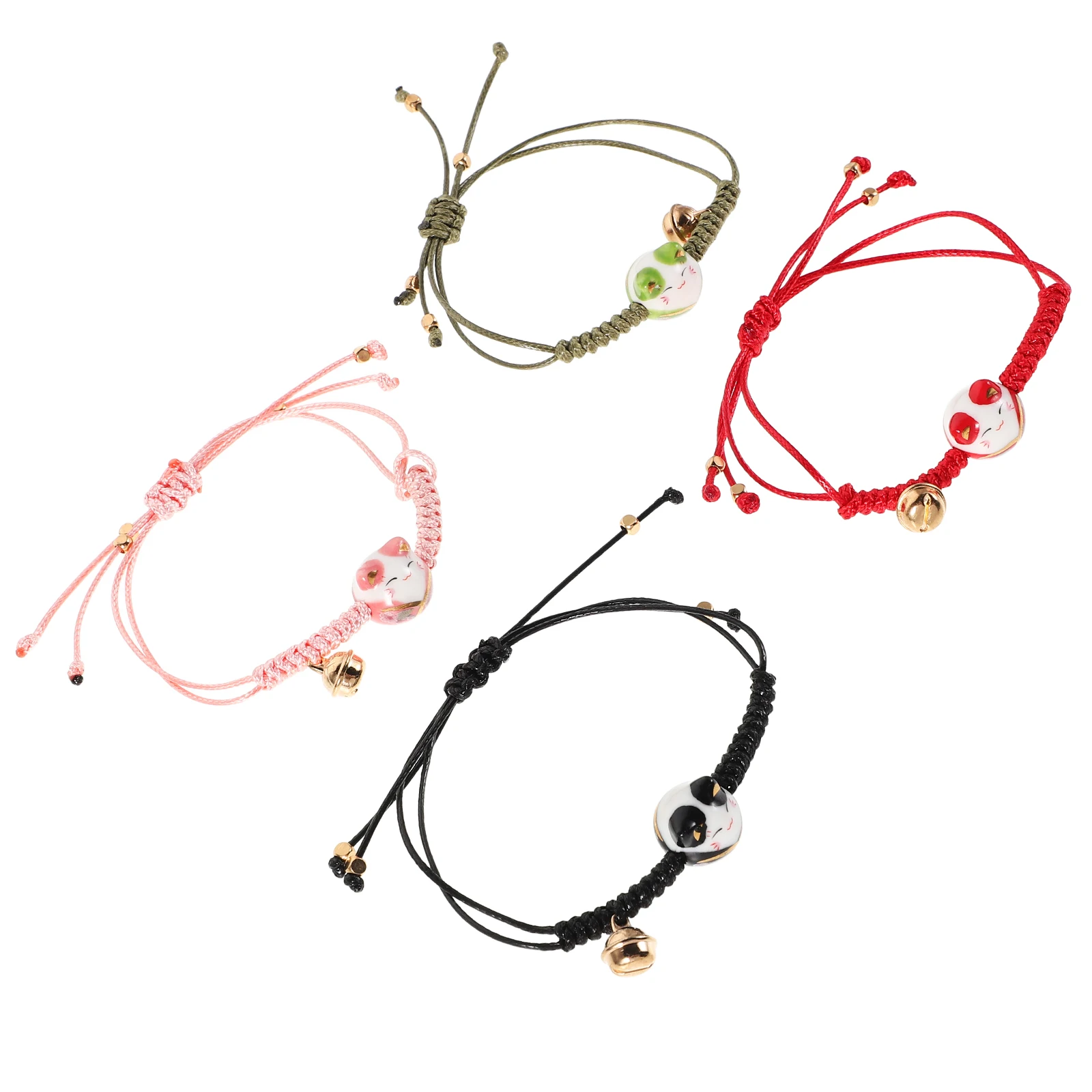 

4pcs Lovely Cat Charm Ceramic Bracelet Adjustable Braided Maneki Neko String Bracelet For Women Soft