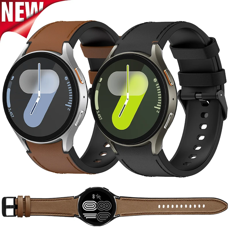 No Gaps Leather Strap for Samsung Galaxy Watch 7 6 5 4 40mm 44mm 6 4Classic 43mm 47mm Silicone Band for Galaxy Watch 5Pro 45mm